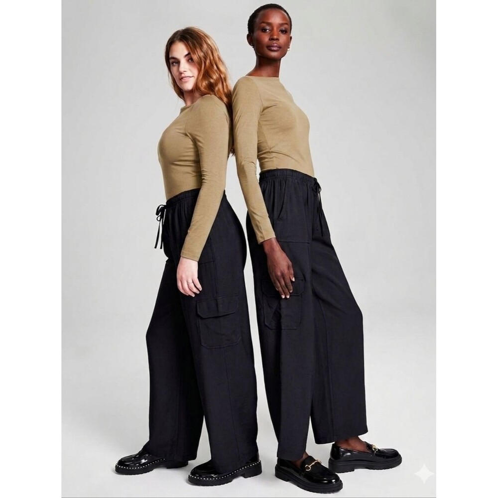 AND NOW THIS Cargo Pull On Elastic Waist Black Slacks 3X